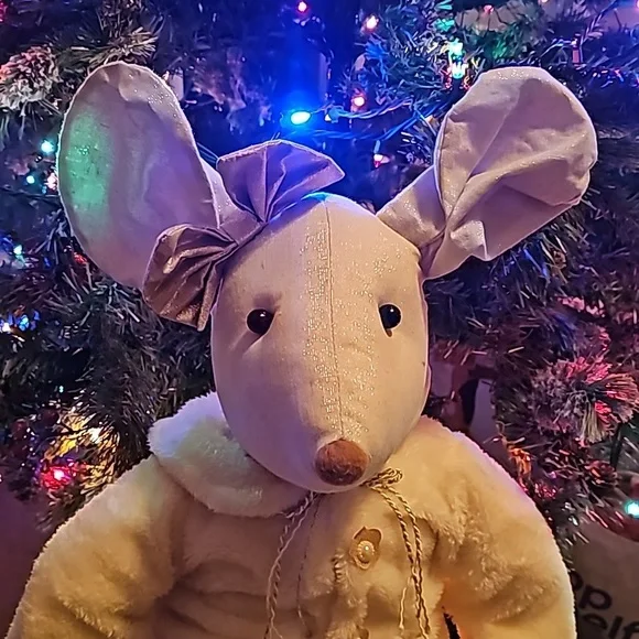 Vintage Holiday Sitting Field Mouse Faux Fur Coat and Gold Bootsapprox…